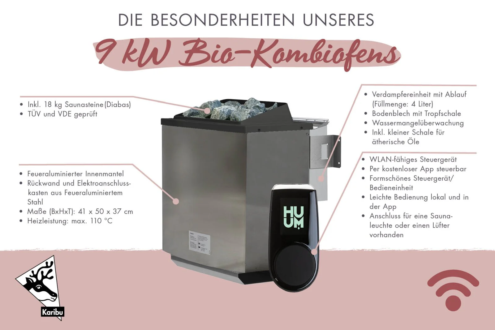 Karibu Saunahaus Mainburg 1 Set A terragrau, inkl. 9kW Bioofen ext. Steuerung HUUM - Image 9