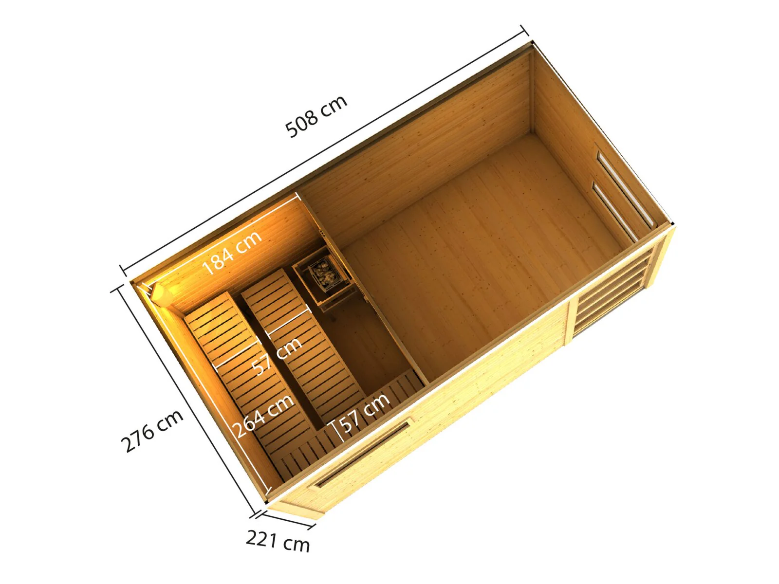 Karibu Saunahaus Hygge 38 mm- terragrau, inkl. 9 kW Bioofen ext. Steuerung Wifi HUUM - Image 3
