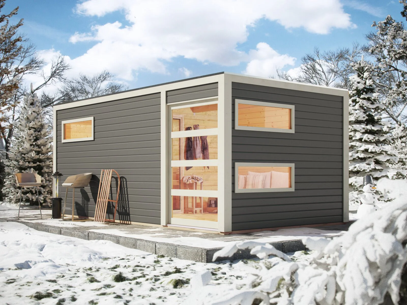 Karibu Saunahaus Hygge 38 mm- terragrau- inkl. 9 kW Ofen ext. Steuerung Wifi HUUM - Image 2