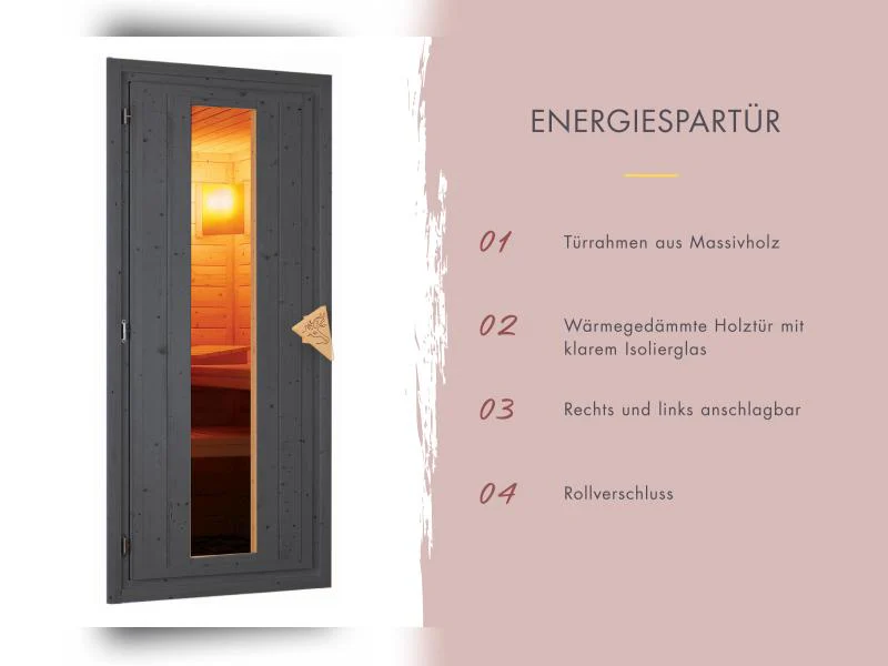 Karibu Saunahaus Hytti 0 38 mm - Ofen 9kW ext. Strg. - Iso Tür, terragrau - Image 6