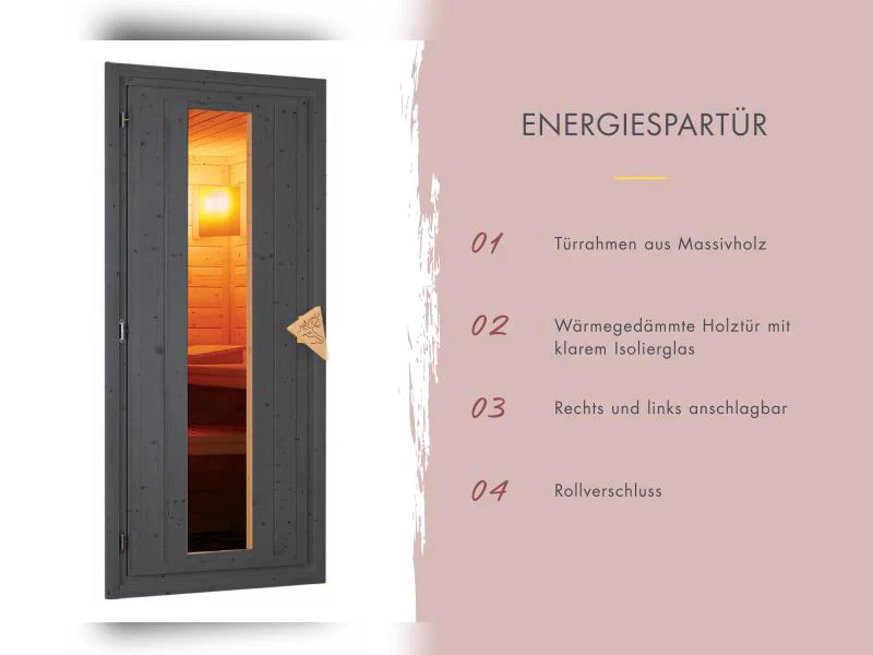 Karibu Saunahaus Hytti 0 38 mm - Ofen 9kW integr. Strg. - Iso-Tür, terragrau - Image 5