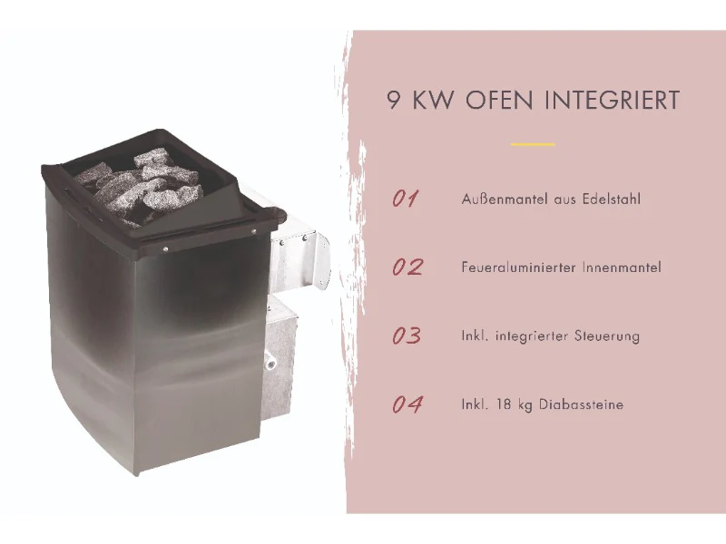 Karibu Saunahaus Hytti 0 38 mm - Ofen 9kW integr. Strg. - Iso-Tür, terragrau - Image 6