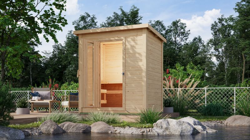 Karibu Saunahaus Hytti 1 38 mm - inkl. 9 kW Ofen integr. Steuerung - mit Energiespartür und Fußboden - Image 2