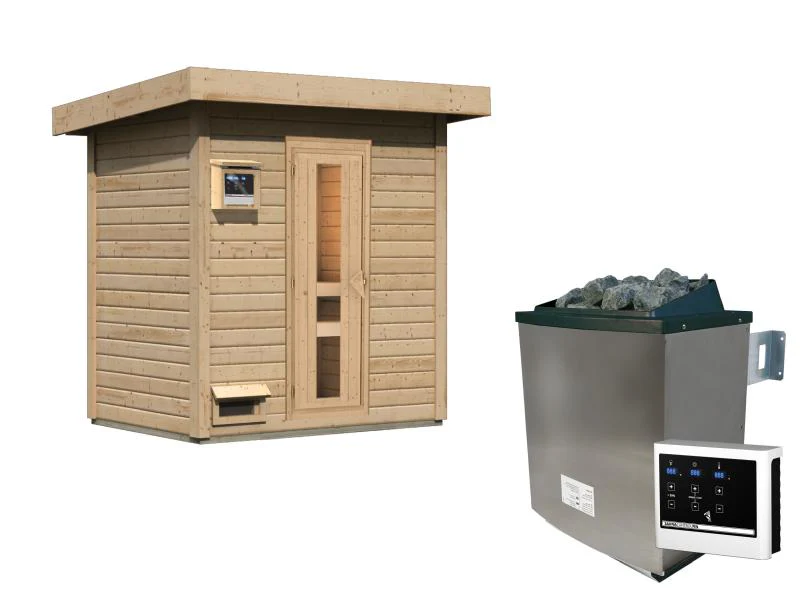 Karibu Saunahaus Hytti 1 38 mm - inkl. 9 kW Ofen ext. Steuerung - mit Energiespartür und Fußboden - Image 4