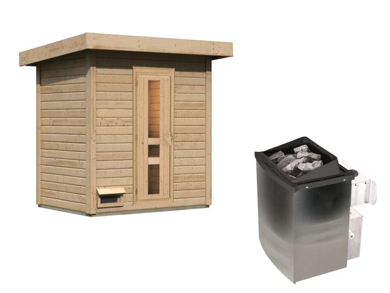 Karibu Saunahaus Hytti 1 38 mm - inkl. 9 kW Ofen integr. Steuerung - mit Energiespartür und Fußboden - Image 4
