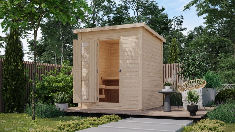 Karibu Saunahaus Hytti 2 38 mm - inkl. 9 kW Ofen ext. Steuerung - mit Energiespartür und Fußboden - Image 2
