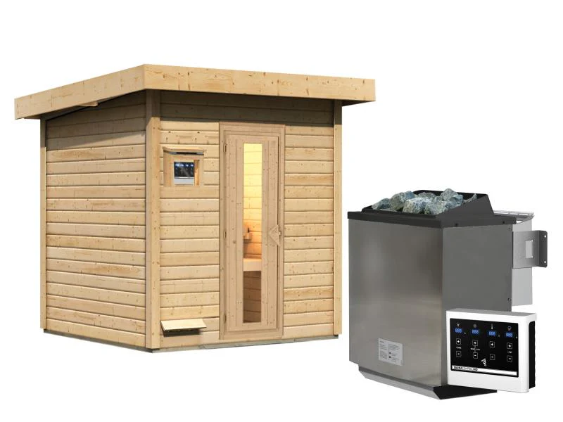 Karibu Saunahaus Hytti 2 38 mm - inkl. 9 kW Bioofen ext. Steuerung - mit Energiespartür und Fußbode - Image 4