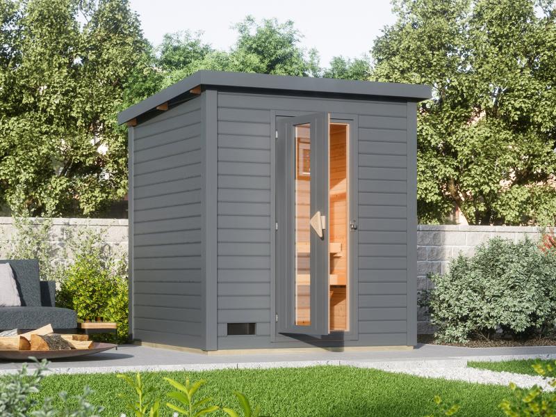 Karibu Saunahaus Hytti 2 38 mm - inkl. 9 kW Ofen integr. Steuerung - mit Energiespartür und Fußbode