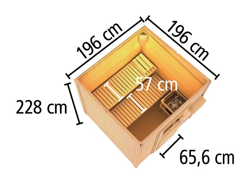 Karibu Saunahaus Hytti 2 38 mm - inkl. 9 kW Ofen integr. Steuerung - mit Energiespartür und Fußbode - Image 2