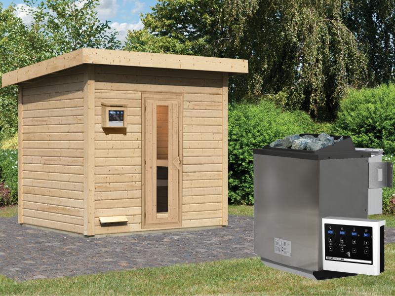 Karibu Saunahaus Hytti 3 38 mm - inkl. 9 kW Bioofen ext. Steuerung - inkl. Energiespartür und Fußbo