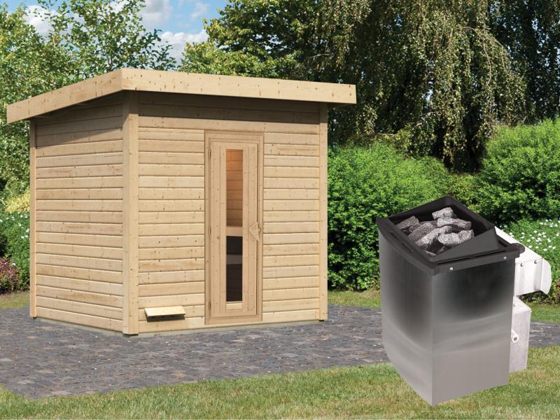 Karibu Saunahaus Hytti 3 38 mm - inkl. 9 kW Ofen integr. Steuerung - inkl. Energiespartür und Fußbo