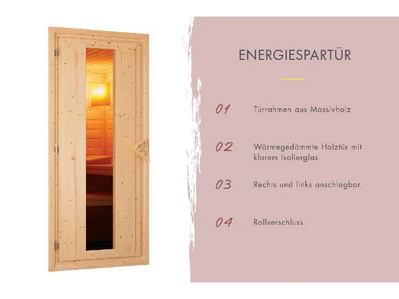 Karibu Saunahaus Hytti 6, inkl. 9 kW Bioofen ext. Steuerung - mit Iso-Tür naturbelassen, 38 mm - Image 8