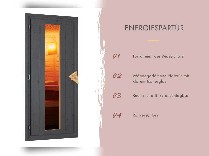 Karibu Saunahaus Hytti 6, inkl. 9 kW Bioofen ext. Steuerung -mit Iso-Tür- terragrau, 38 mm - Image 8