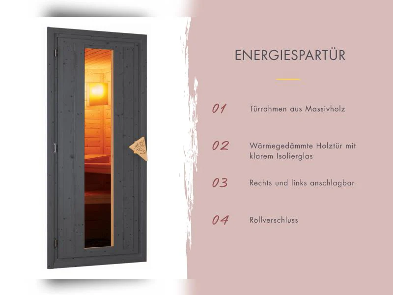 Karibu Saunahaus Hytti 6, inkl. 9 kW Ofen ext. Steuerung -mit Iso-Tür- terragrau, 38 mm - Image 8