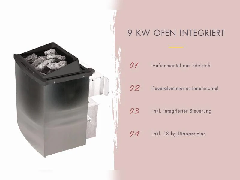 Karibu Saunahaus Hytti 6, inkl. 9 kW Ofen integr. Steuerung - mit Iso-Tür naturbelassen, 38 mm - Image 5