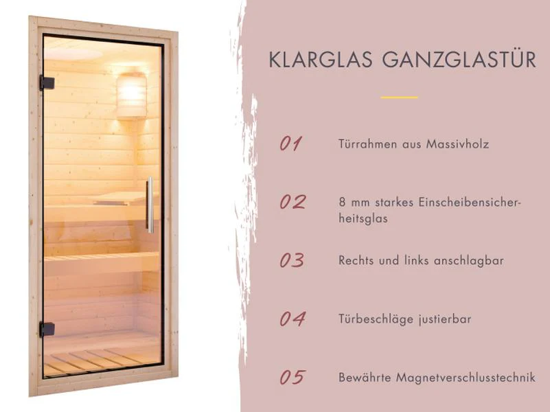 Karibu Saunahaus Laguna natur,73 mm -inkl. 9 kW Ofen ext. Steuerung - Image 7