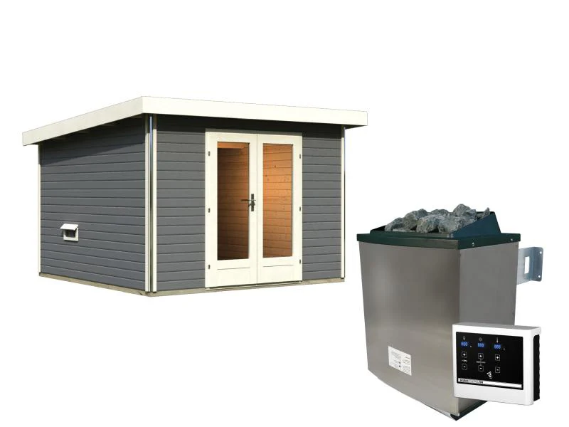 Karibu Saunahaus Mainburg 1 Set A terragrau-9kW Ofen ext. Strg - Image 2