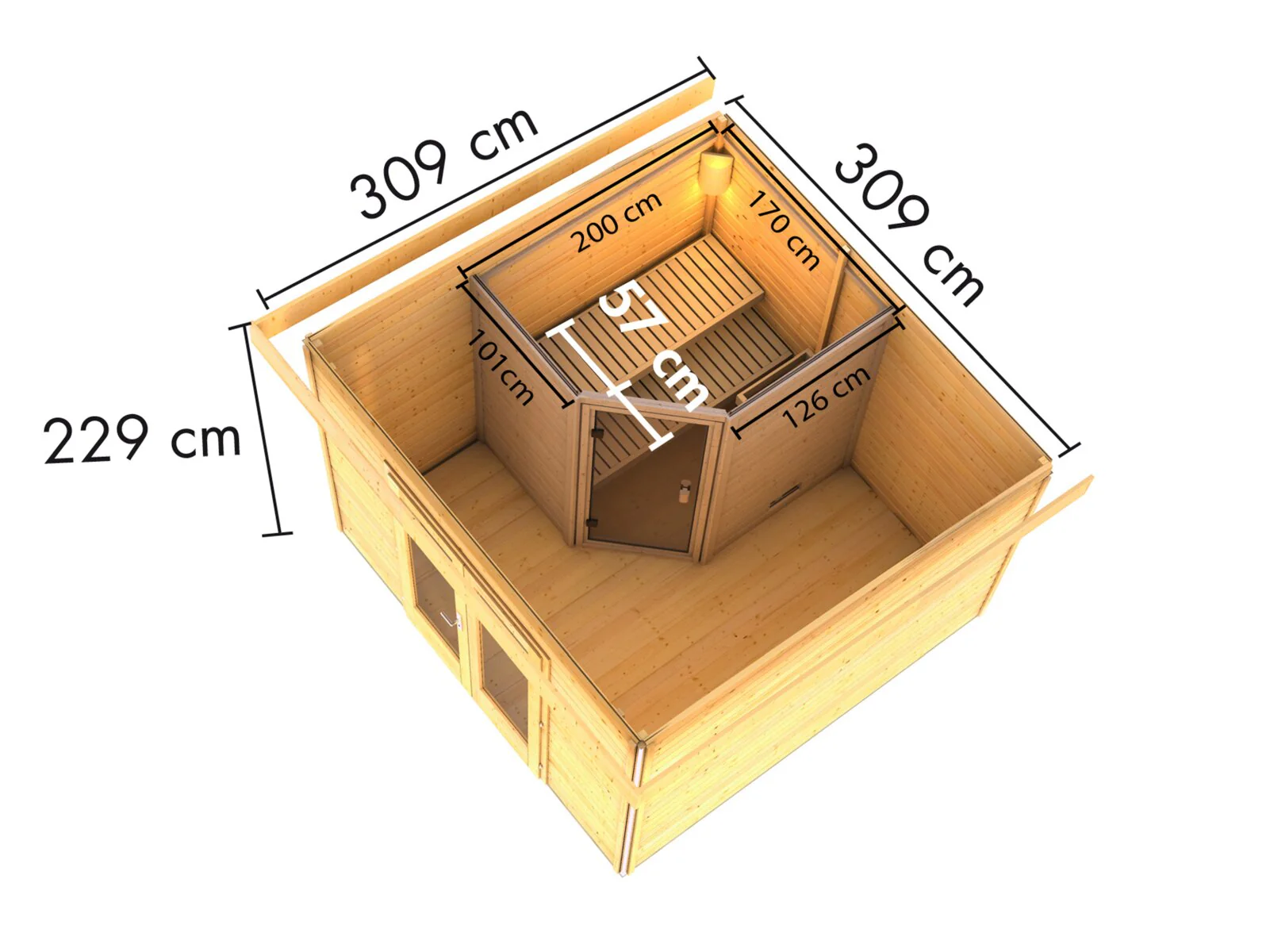 Karibu Saunahaus Mainburg 1 Set A terragrau, inkl. 9kW Bioofen ext. Steuerung HUUM - Image 2