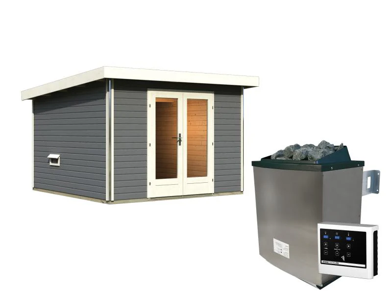 Karibu Saunahaus Mainburg 1 Set B terragrau- 9 kW Ofen ext. Strg - Image 2