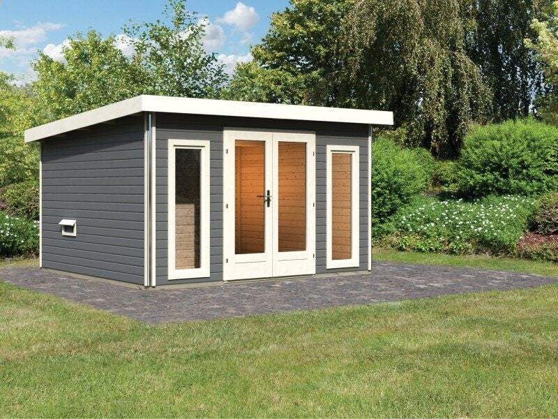 Karibu Saunahaus Mainburg 2 Set B ohne Ofen terragrau