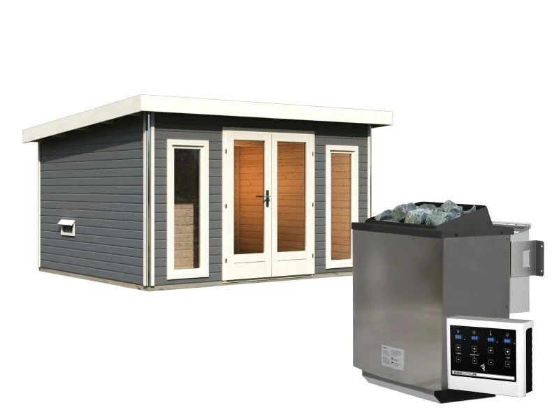 Karibu Saunahaus Mainburg 2 Set B terragrau -9 kW Bioofen ext. Steuerung- - Image 2