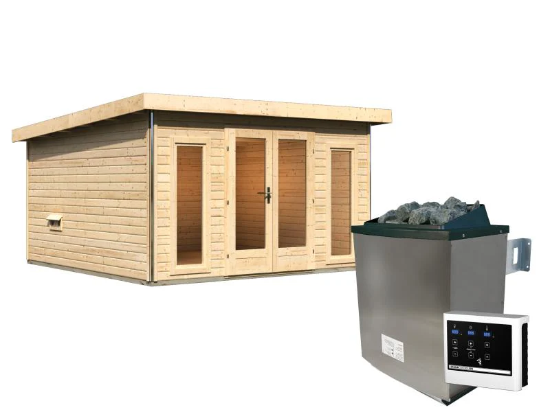 Karibu Saunahaus Mainburg 3 Set B naturbelassen- 9 kW Ofen ext. Strg - Image 2