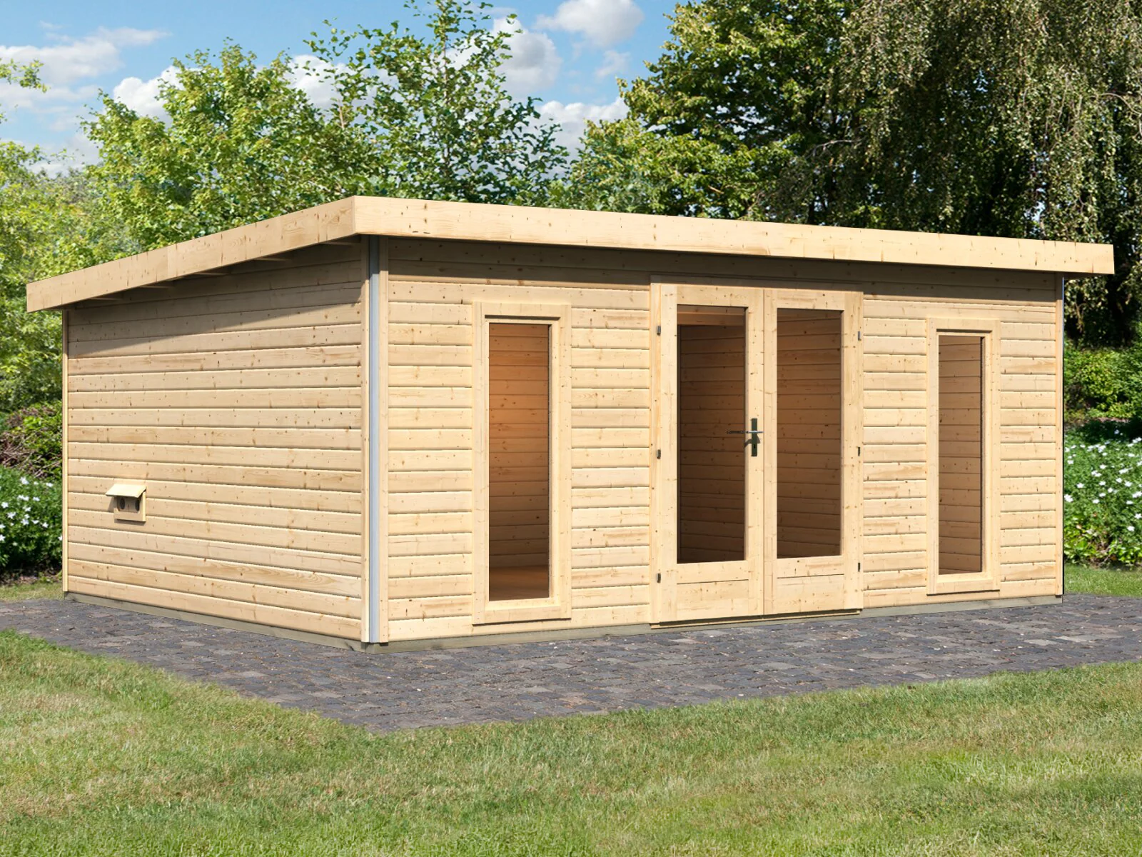 Karibu Saunahaus Mainburg 4 Set A naturbelassen, inkl. 9kW Ofen ext. Steuerung HUUM