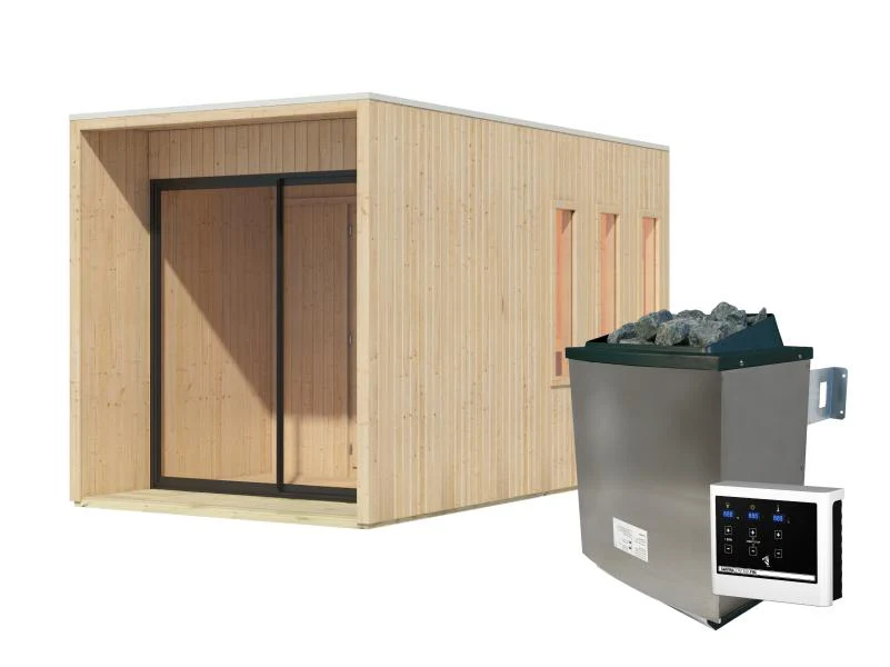 Karibu Saunahaus Miramar natur, inkl. 9 kW Ofen ext. Steuerung, inkl. Vorraum, 73 mm - Image 2