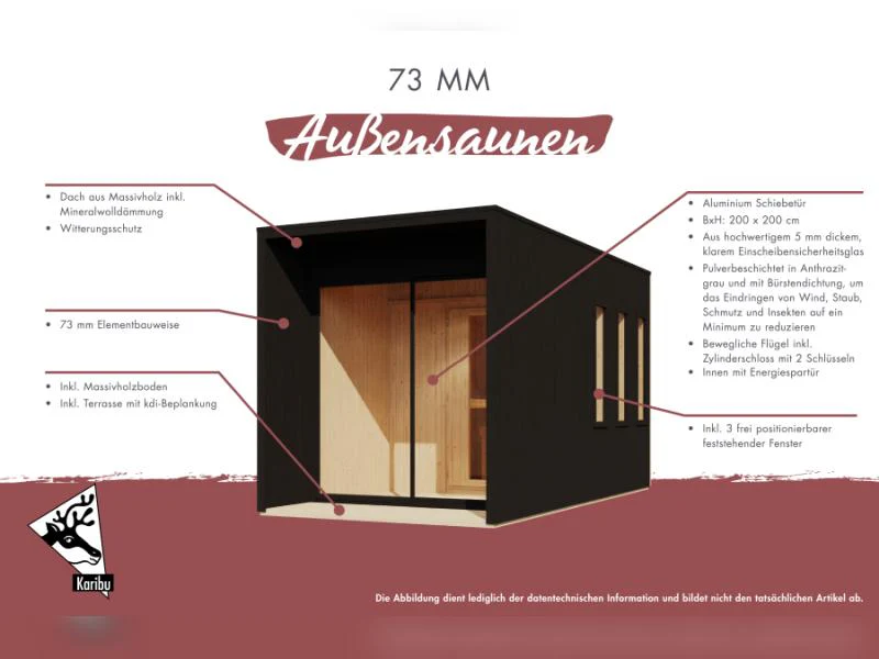 Karibu Saunahaus Miramar schwarz 73 mm inkl. 9 kW Bioofen externe Steuerung mit Vorraum - Image 10