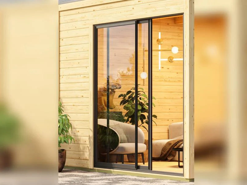 Karibu Saunahaus Miramar schwarz 73 mm inkl. 9 kW Ofen externe Steuerung mit Vorraum - Image 9