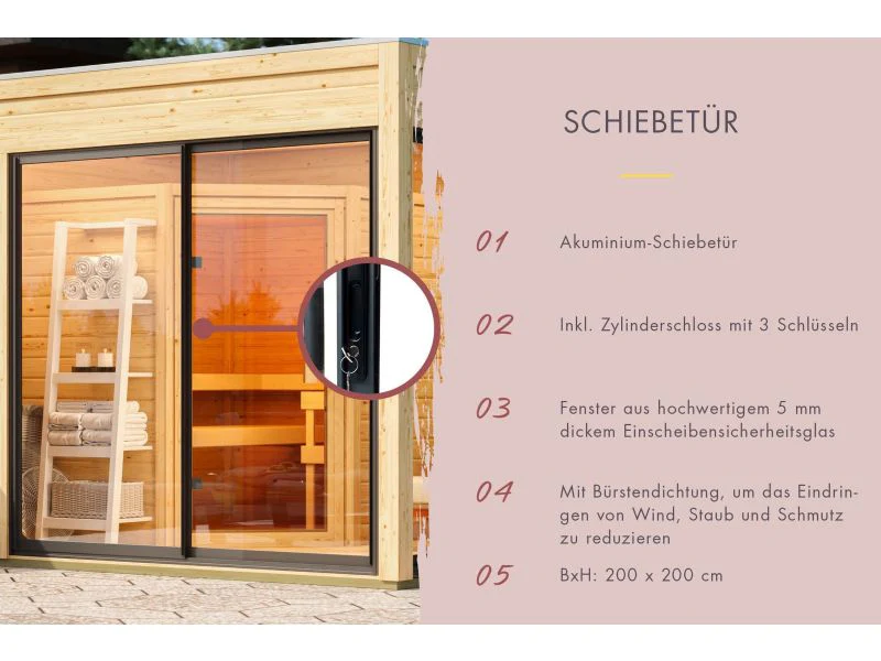 Karibu Saunahaus Monterey, natur, inkl. 9 kW Bioofen ext. Steuerung, mit Séparée im Vorraum, 73 mm - Image 13