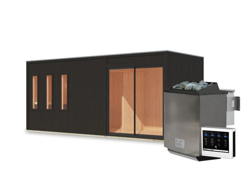 Karibu Saunahaus Monterey, schwarz, inkl. 9 kW Bioofen ext. Steuerung, mit Séparée im Vorraum, 73 mm - Image 4
