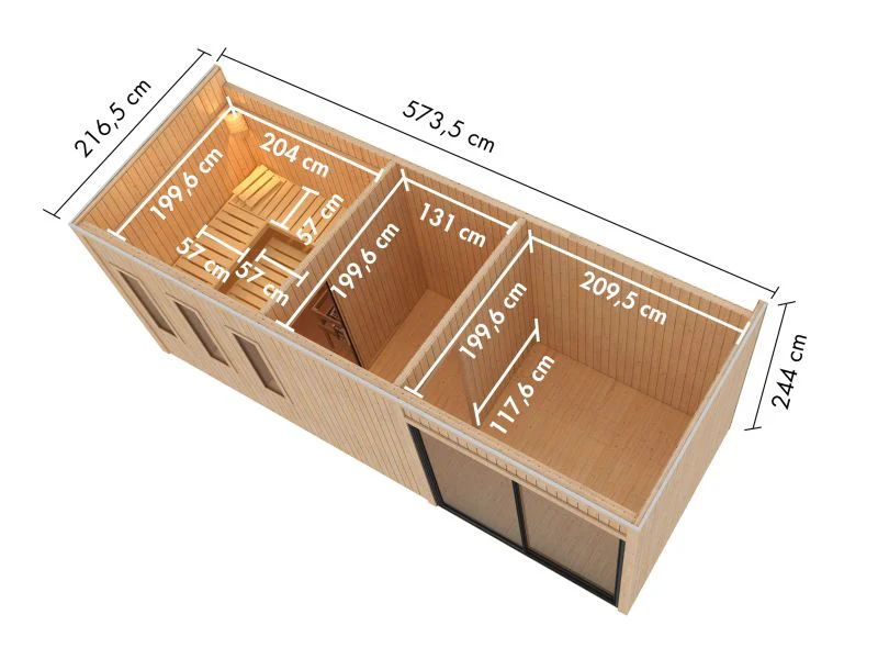 Karibu Saunahaus Monterey, schwarz , ohne Ofen, inkl. Séparée im Vorraum, 73 mm - Image 5