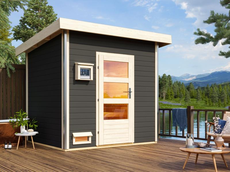 Karibu Saunahaus Norge 38 mm- 9 kW Ofen ext. Strg. - moderne Tür- terragrau - Image 4