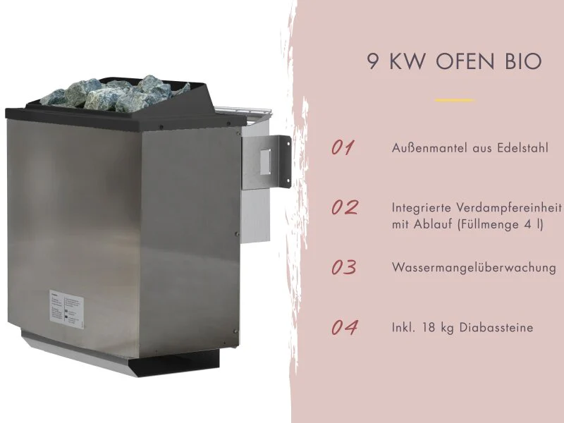 Karibu Saunahaus Hytti 6, inkl. 9 kW Bioofen ext. Steuerung HUUM - mit Iso-Tür, Naturbelassen - Image 3