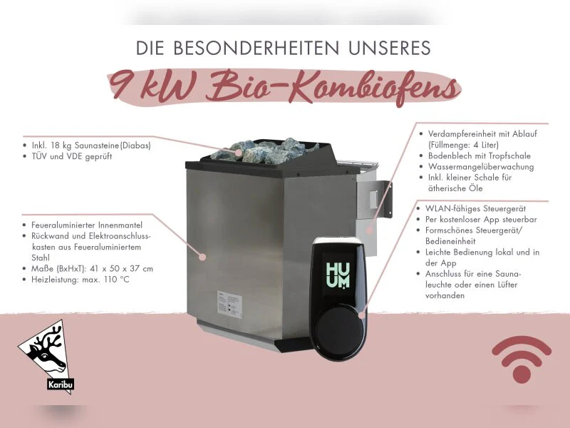 Karibu Saunahaus Skrollan 1 38 mm- 9 kW Bioofen ext. Steuerung HUUM- Moderne Tür - Image 9