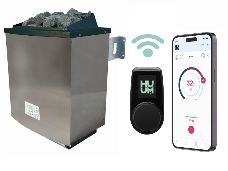 Karibu Saunahaus Skrollan 1 38 mm- 9 kW Ofen ext. Steuerung HUUM- Moderne Tür, Terragrau - Image 9
