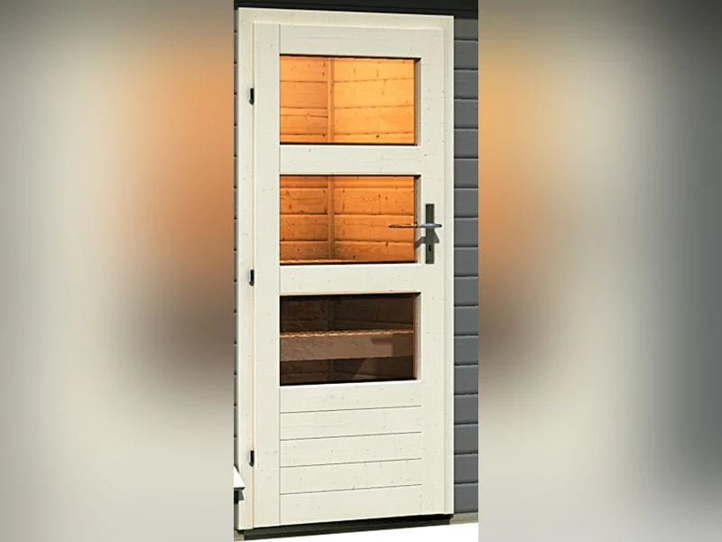 Karibu Saunahaus Skrollan 1 in terragrau- 38 mm- 9 kW Bioofen ext. Strg- moderne Tür - Image 5