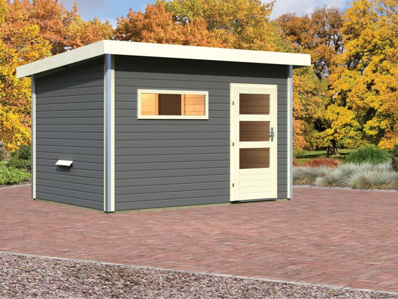 Karibu Saunahaus Skrollan 2 in terragrau- ohne Ofen- moderne Tür - Image 2