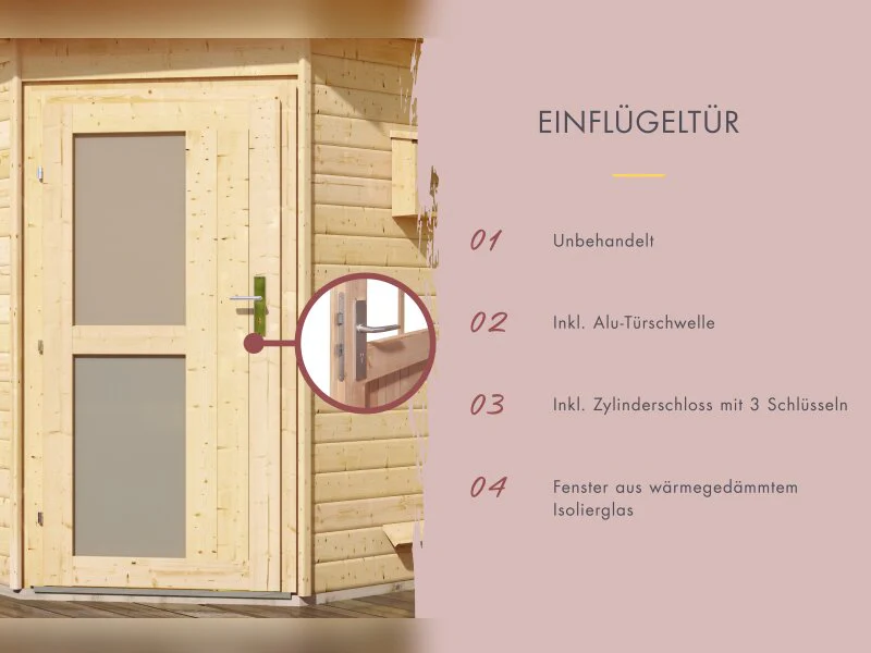 Karibu Saunahaus Skrollan 2, inkl. 9 kW Ofen ext. Steuerung HUUM - Milchglastür - Image 5