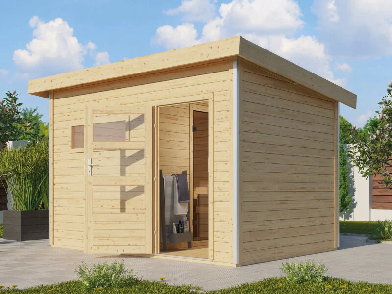 Karibu Saunahaus Skrollan 2, inkl.  9 kW Ofen ext. Steuerung HUUM, Moderne Tür - Image 2