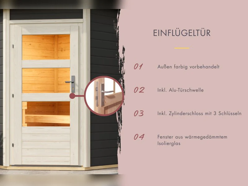 Karibu Saunahaus Skrollan 2, inkl.  9 kW Ofen ext. Steuerung HUUM, Moderne Tür, Terragrau - Image 6