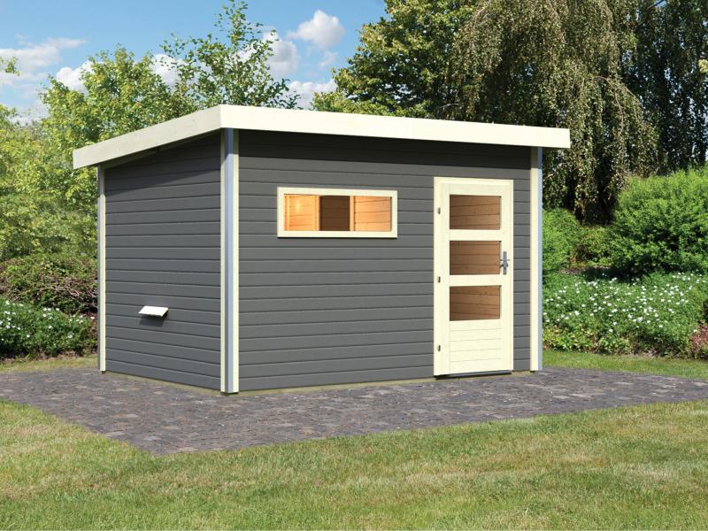 Karibu Saunahaus Skrollan 3 in terragrau 38 mm- ohne Ofen- moderne Tür - Image 4