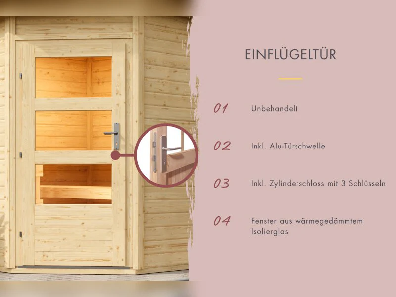 Karibu Saunahaus Skrollan 3, inkl. 9 kW Ofen ext. Steuerung HUUM - Moderne Tür - Image 7