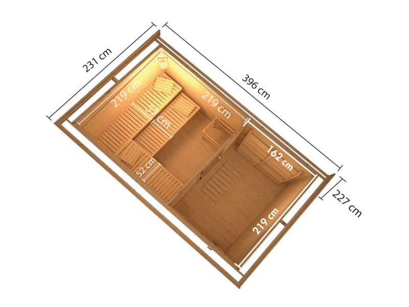 Karibu Saunahaus Skrollan 3, inkl. 9 kW Ofen ext. Steuerung HUUM - Moderne Tür, Terragrau - Image 2