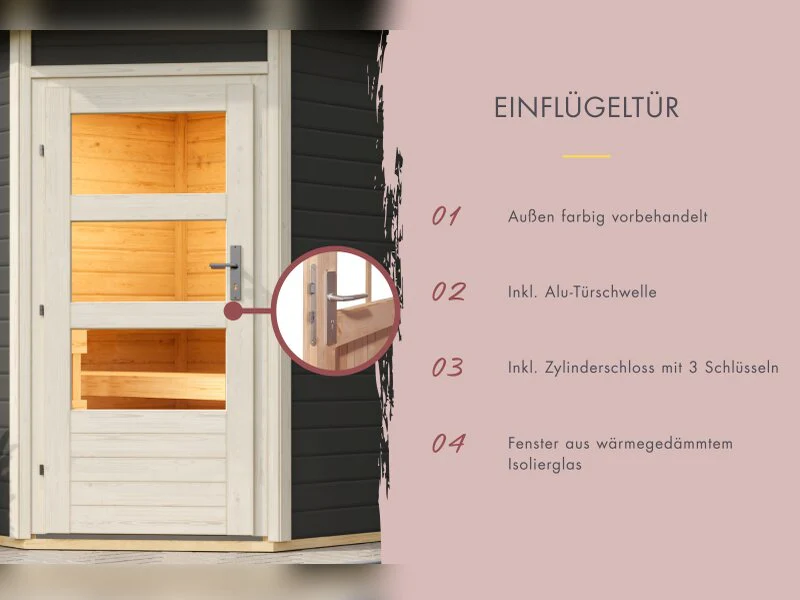 Karibu Saunahaus Skrollan 3, inkl. 9 kW Ofen ext. Steuerung HUUM - Moderne Tür, Terragrau - Image 5