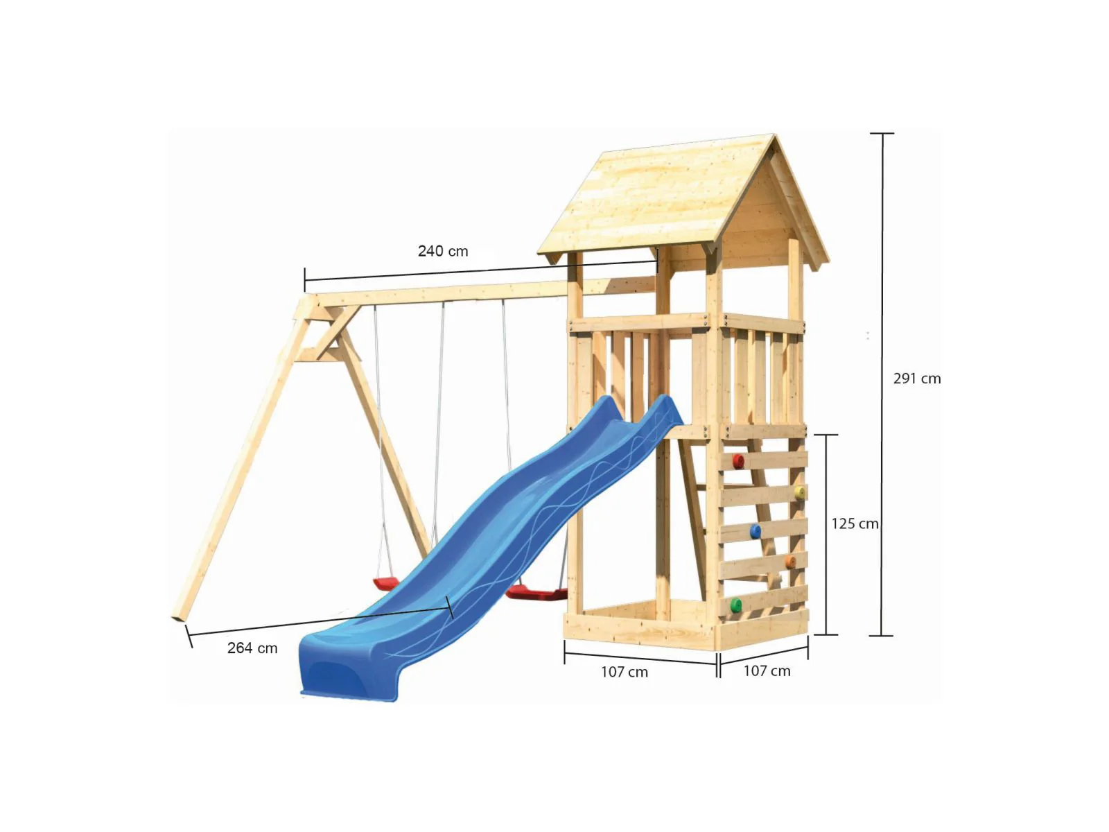 Karibu Spielturm Lotti mit Doppelschaukel, Kletterwand und Rutsche blau - Image 2