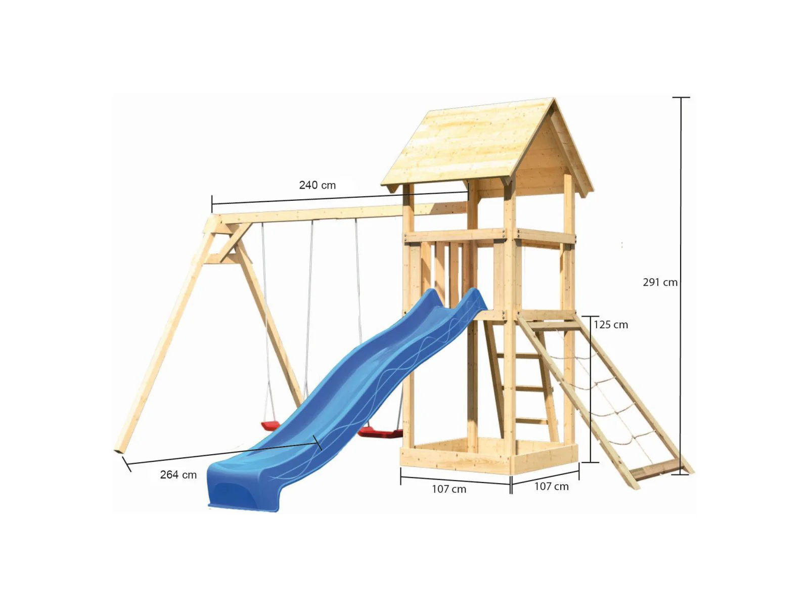 Karibu Spielturm Lotti mit Doppelschaukel, Netzrampe und Rutsche blau - Image 2
