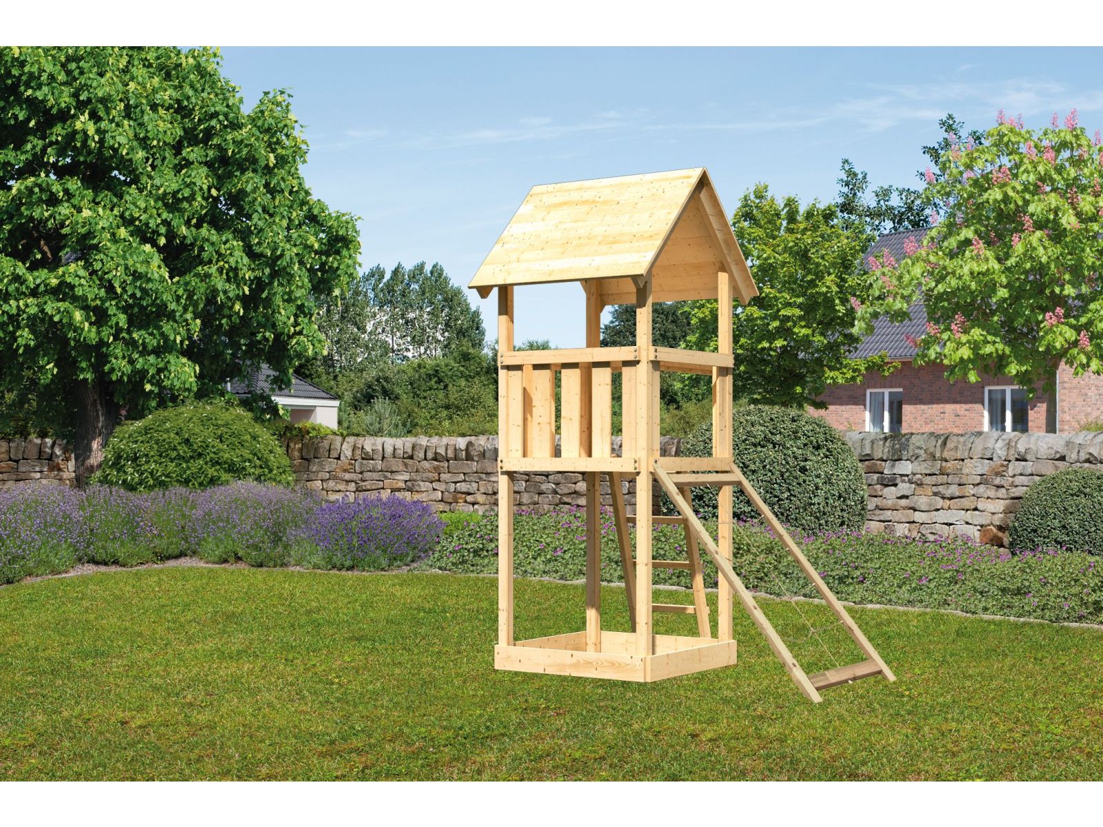 Karibu Spielturm Lotti mit Netzrampe