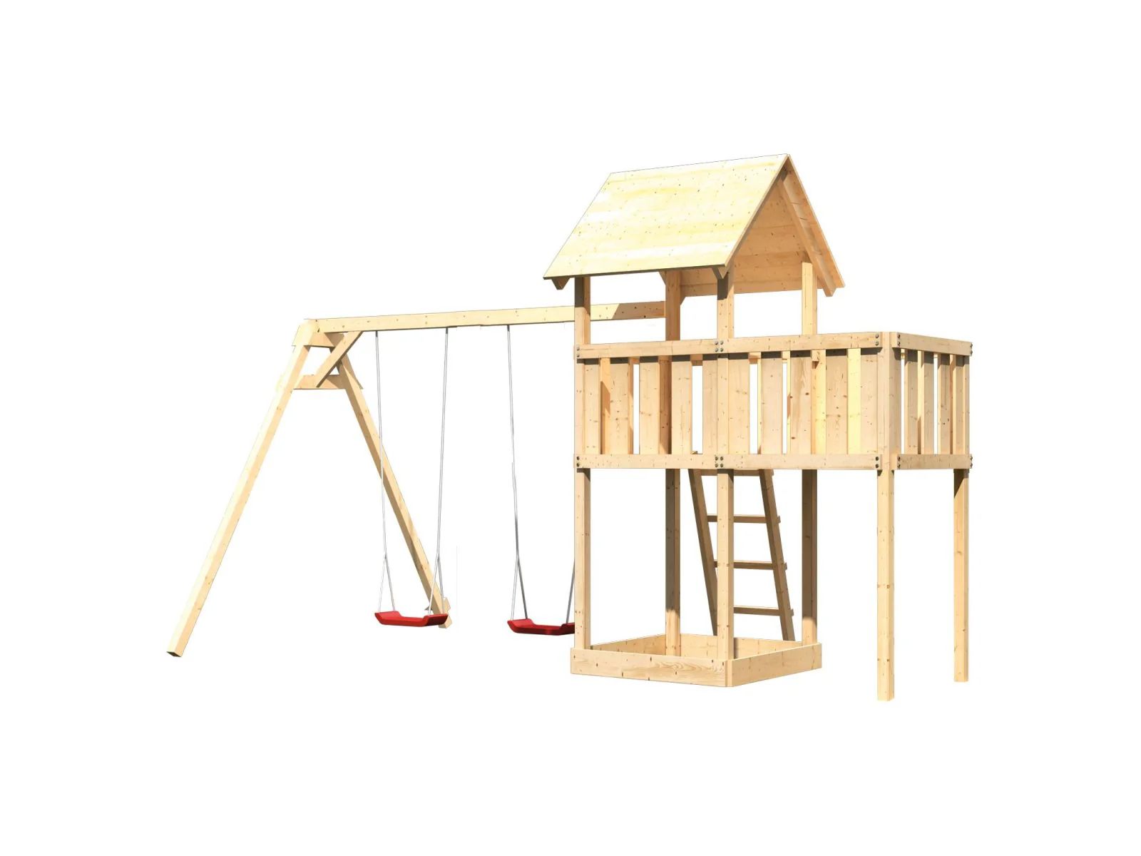 Karibu Spielturm Lotti natur mit Anbauplattform und Doppelschaukel - Image 5